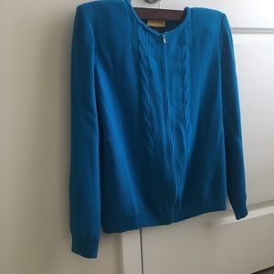 Bright blue knit St. John sweater